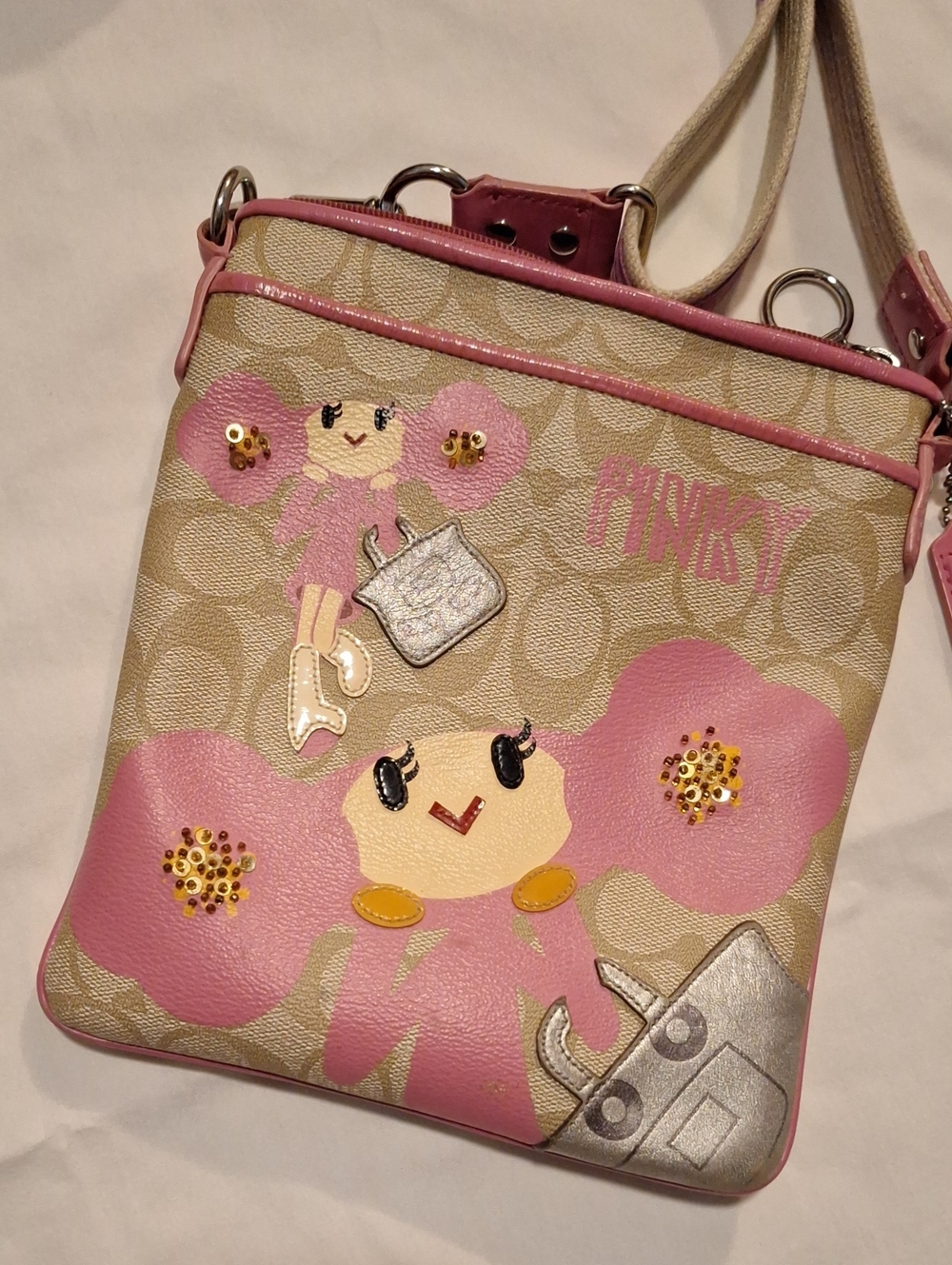 Coach Pinky and Beige Floral Patch Crossbody Bag